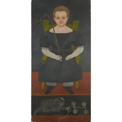 Folk Portrait of a Boy with Cat Attributed to Amanda Powers
