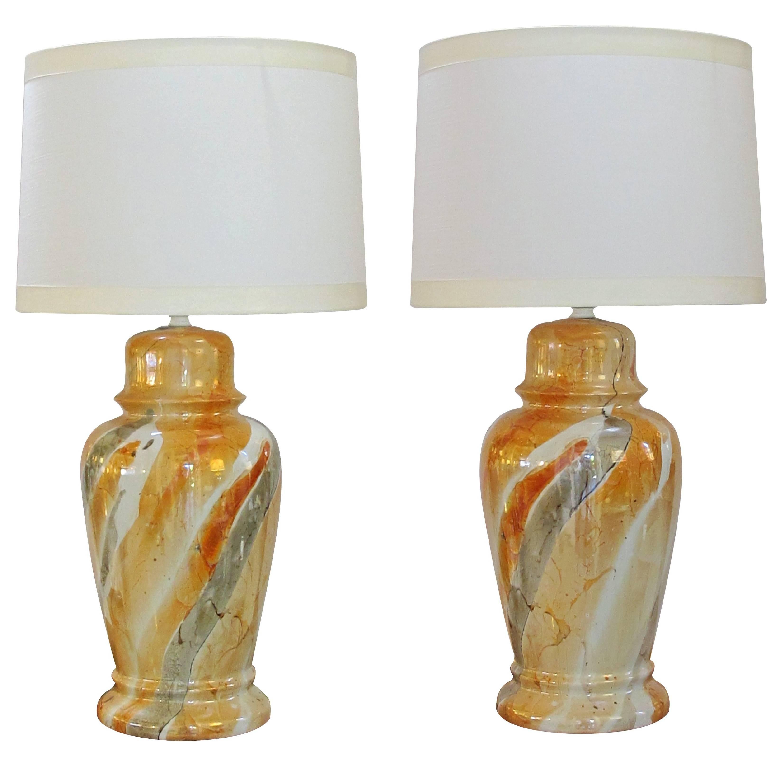 Classic Pair of Mid-Century Asian Style Ginger Jar Lamps in a Rich Luster Glaze