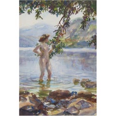 John Whorf Watercolor - Nude, Mountain Pool 12