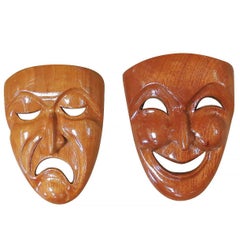 Jose Pinal Hand-Carved Tragedy and Comedy Drama Mask Set