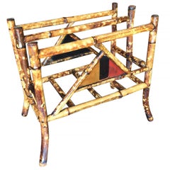 Antique Restored Tiger Bamboo Magazine Rack with Divider, Aesthetic Movement 