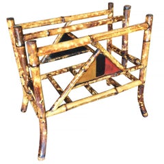 Antique Restored Tiger Bamboo Magazine Rack with Divider, Aesthetic Movement