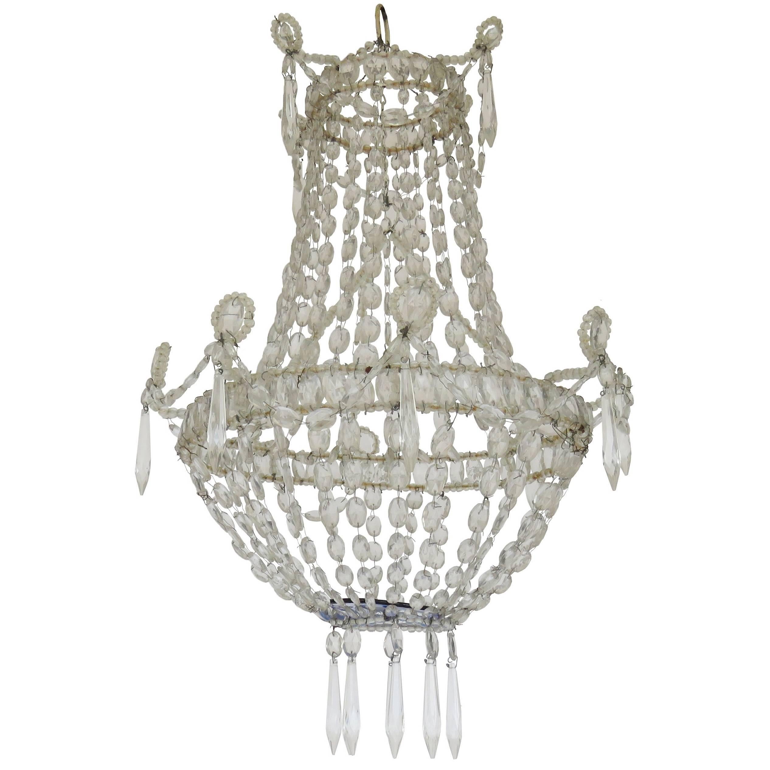19th Century Neoclassical Crystal Basket Chandelier For Sale