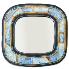 Francois Lembo Ceramic Mirror Blue Gold, France, 1970s 3