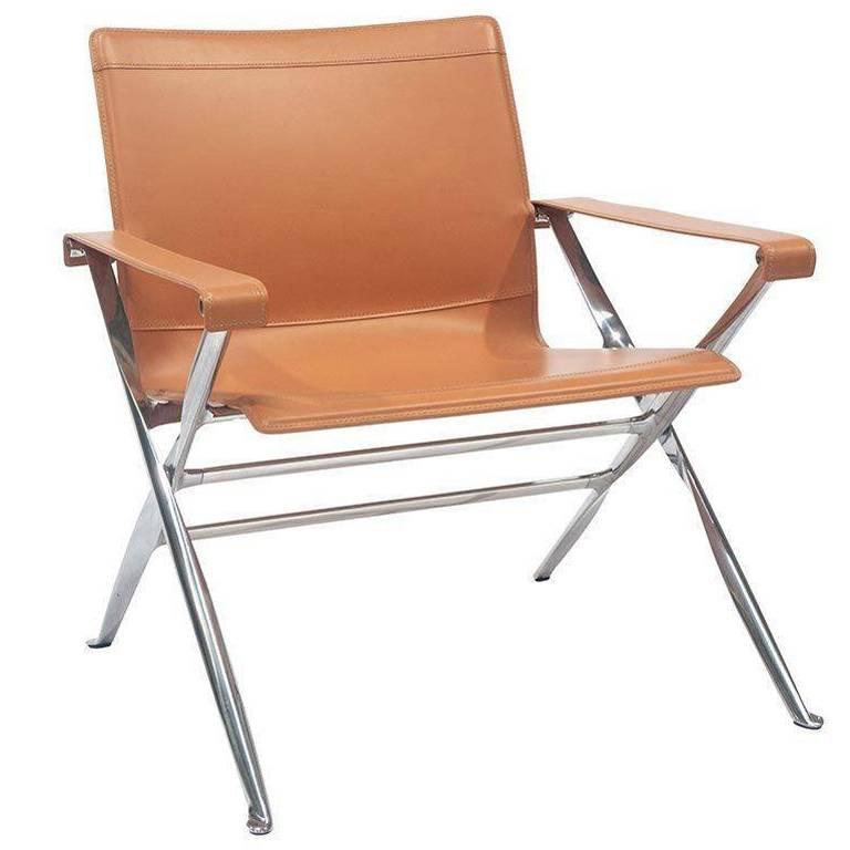 Armchair "Beverly" by Manufacturer B&B Italia in Polished Aluminium and Leather For Sale