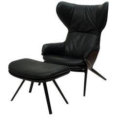 Armchair "P22" with Stool by Cassina in Aluminum and 100% Genuine Leather