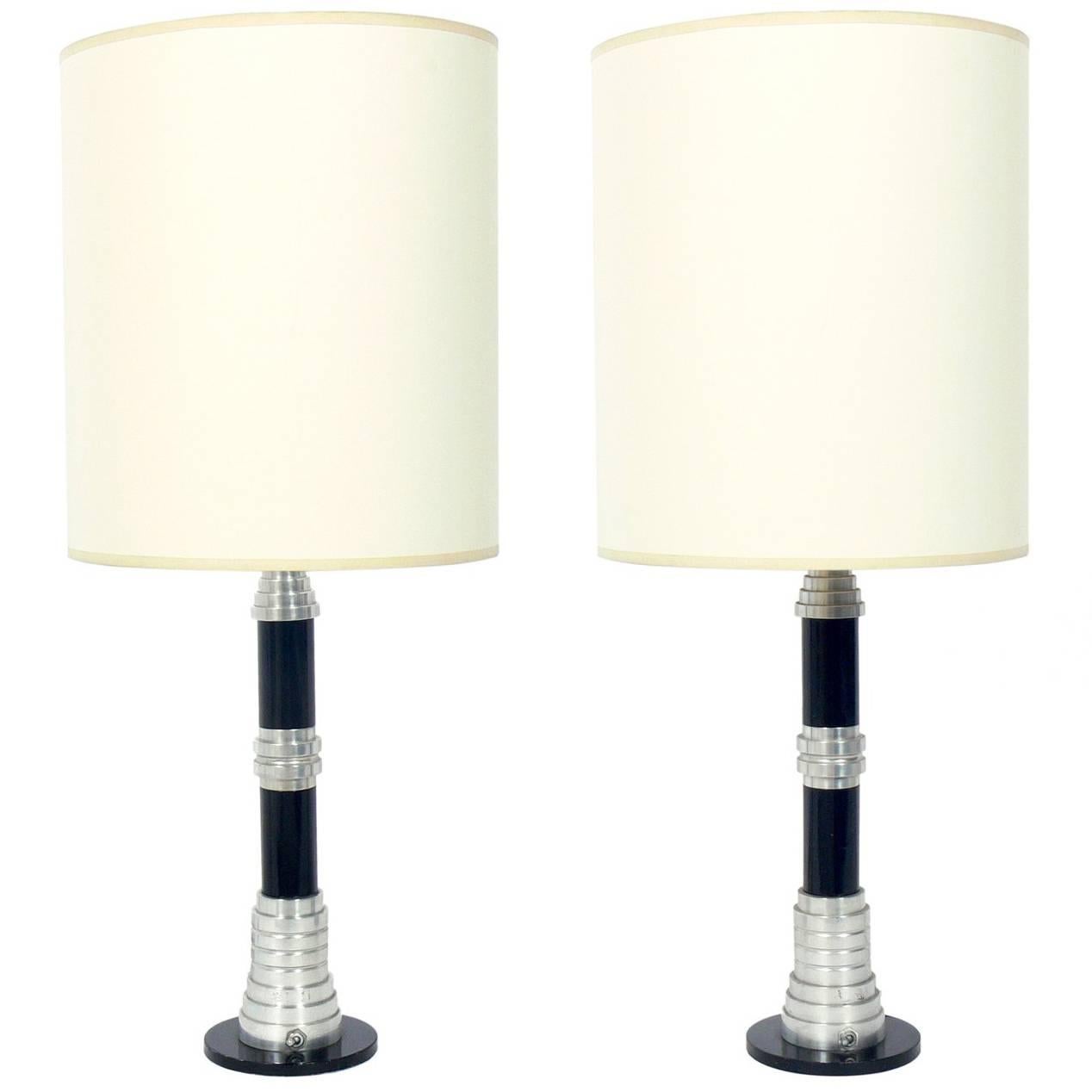 Pair of Streamlined Art Deco Lamps by Speedway of Los Angeles