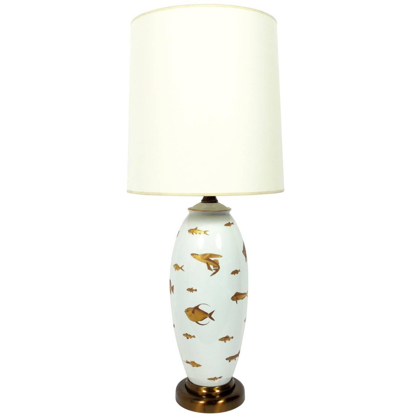 White and Gold Porcelain Fish Lamp
