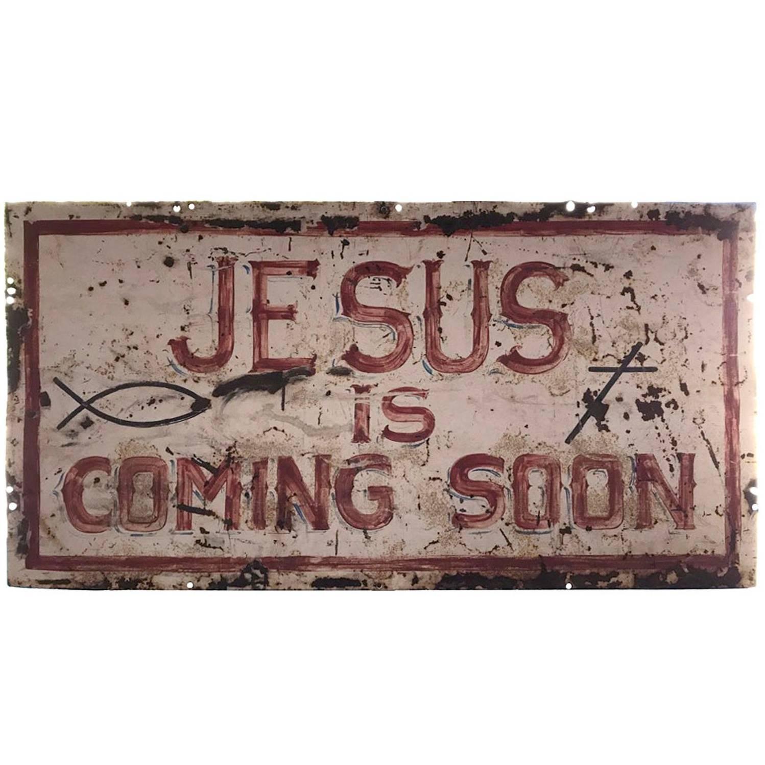 "Second Coming" Hand-Painted Metal Sign For Sale