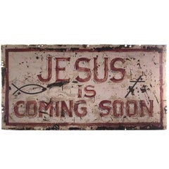 Vintage "Second Coming" Hand-Painted Metal Sign