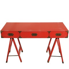 Red Painted Vintage Campaign Desk on Stand
