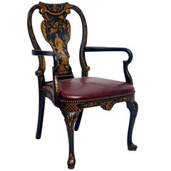 Vintage Queen Anne Style Chinoiserie Armchair Desk Chair