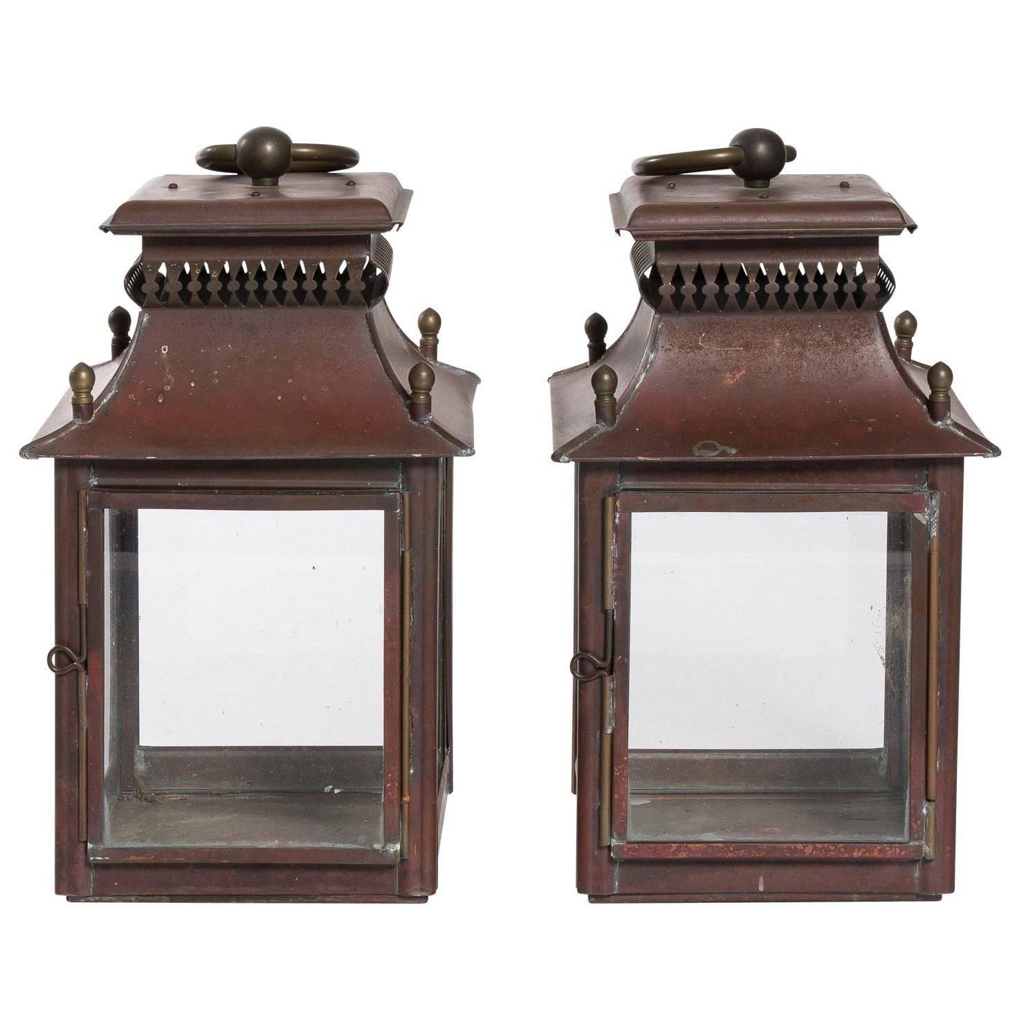 Pair of Red Tole Lanterns