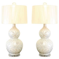 Sophisticated Pair of Large Fish-Scale Glaze Ceramic Double Gourd Lamps