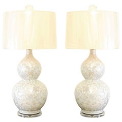 Sophisticated Pair of Large Fish-Scale Glaze Ceramic Double Gourd Lamps