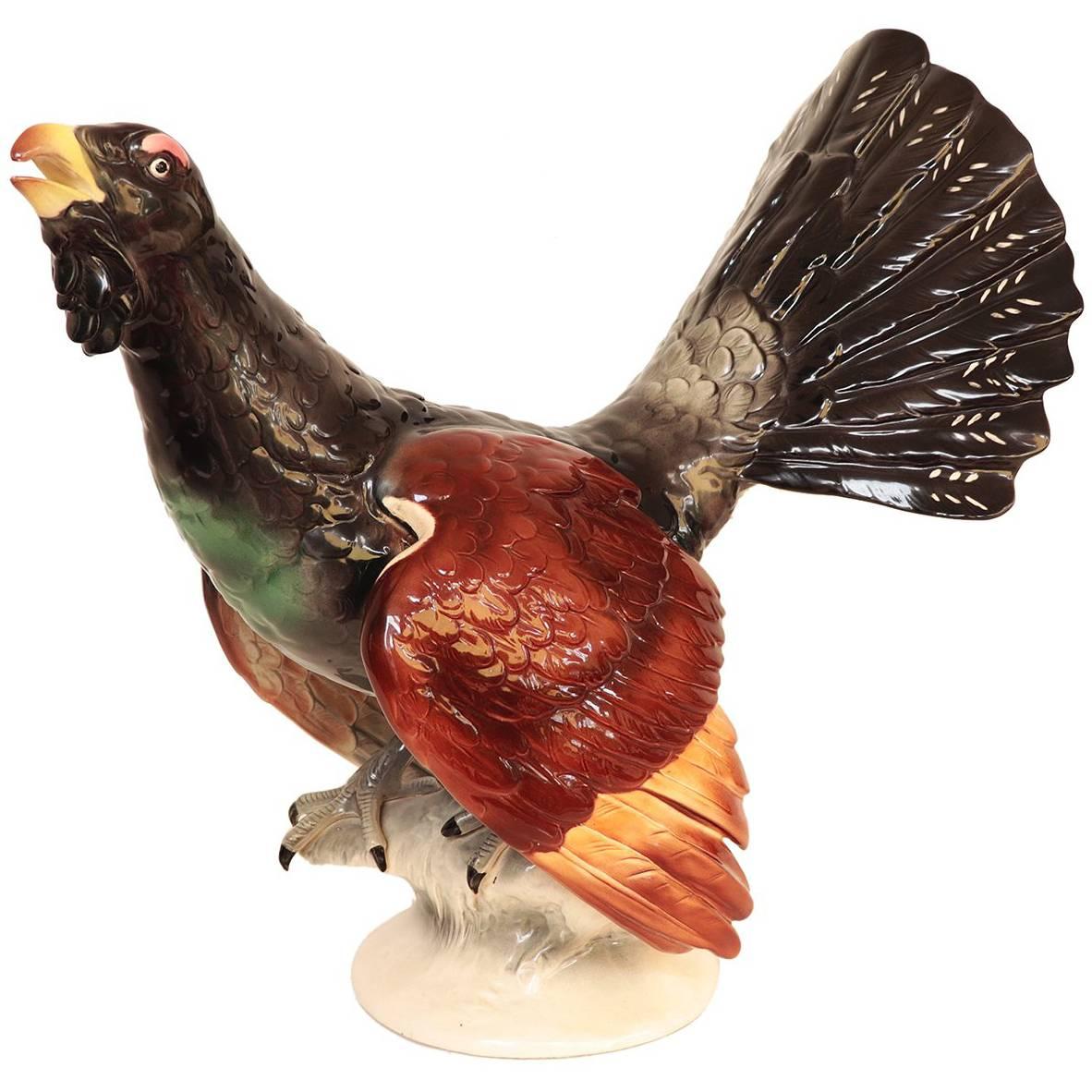 Large Capercaillie Cock Porcelain Figurine by Katzhütte Germany For Sale