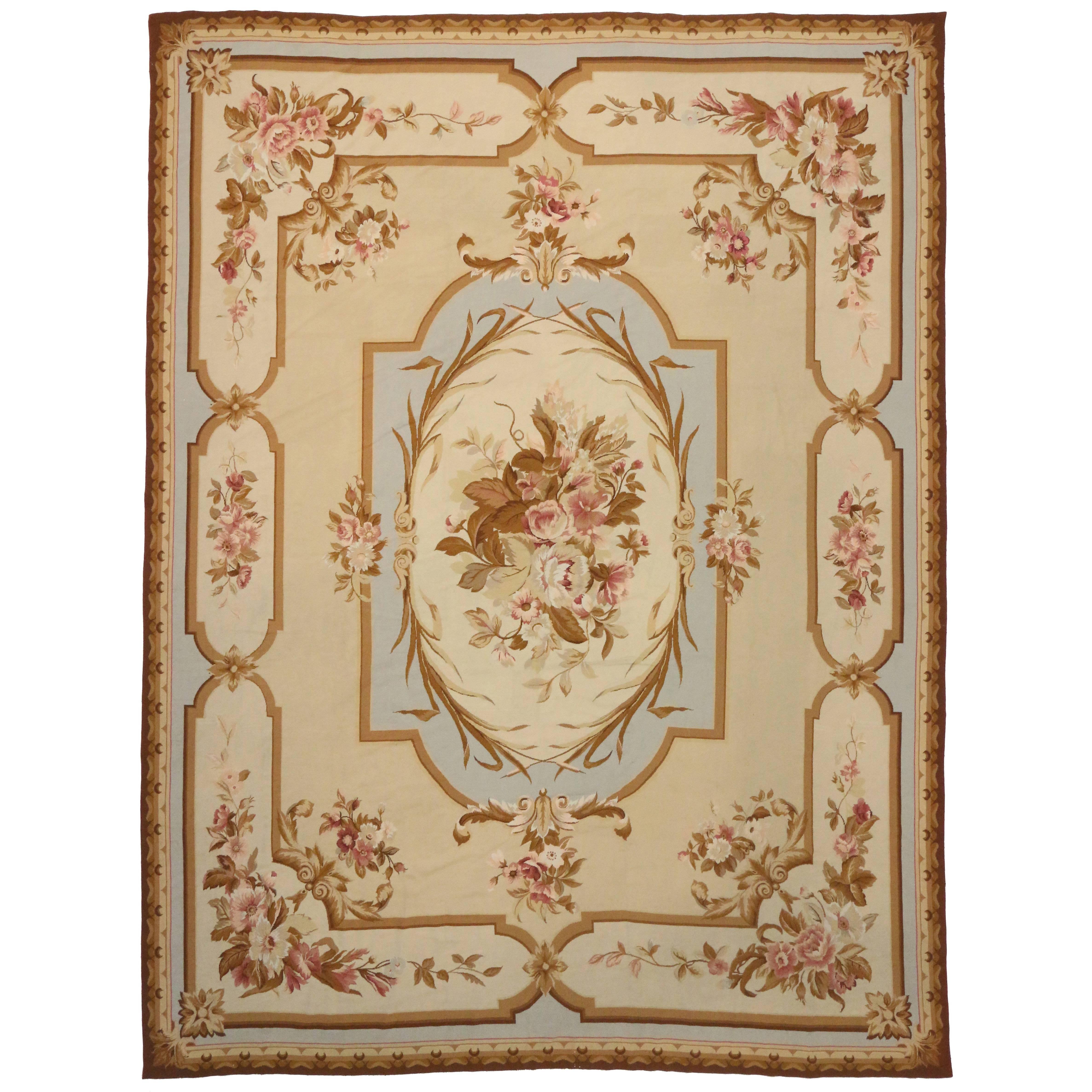 Vintage Chinese Needlepoint Rug with Aubusson Design and French Provincial Style