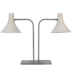 Retro Nessen Studios Brushed Nickel Double Arm Desk Lamp with White Enamel Shades