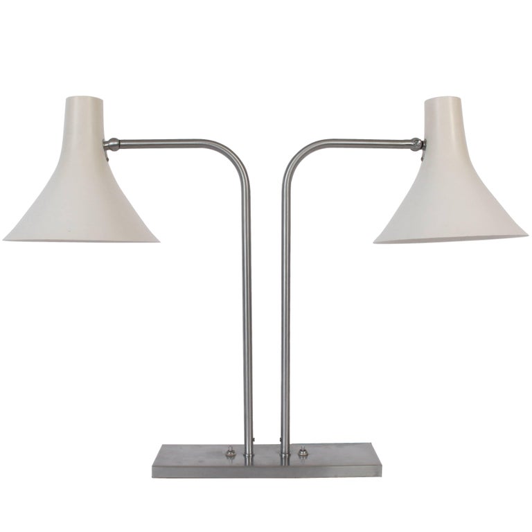 Mid Century Modern Swing Arm Desk Lamp By Nessen Studios For At Nessen Studios Brushed Nickel Double Arm Desk Lamp With White Enamel Shades