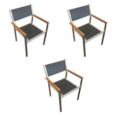 Aluminum and Teak "Ozon" Armchairs by Royal Botania, Set of three 3