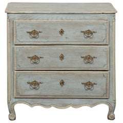 French 19th Century Painted Wood Three-Drawer Chest with Soft Blue & Cream Tones