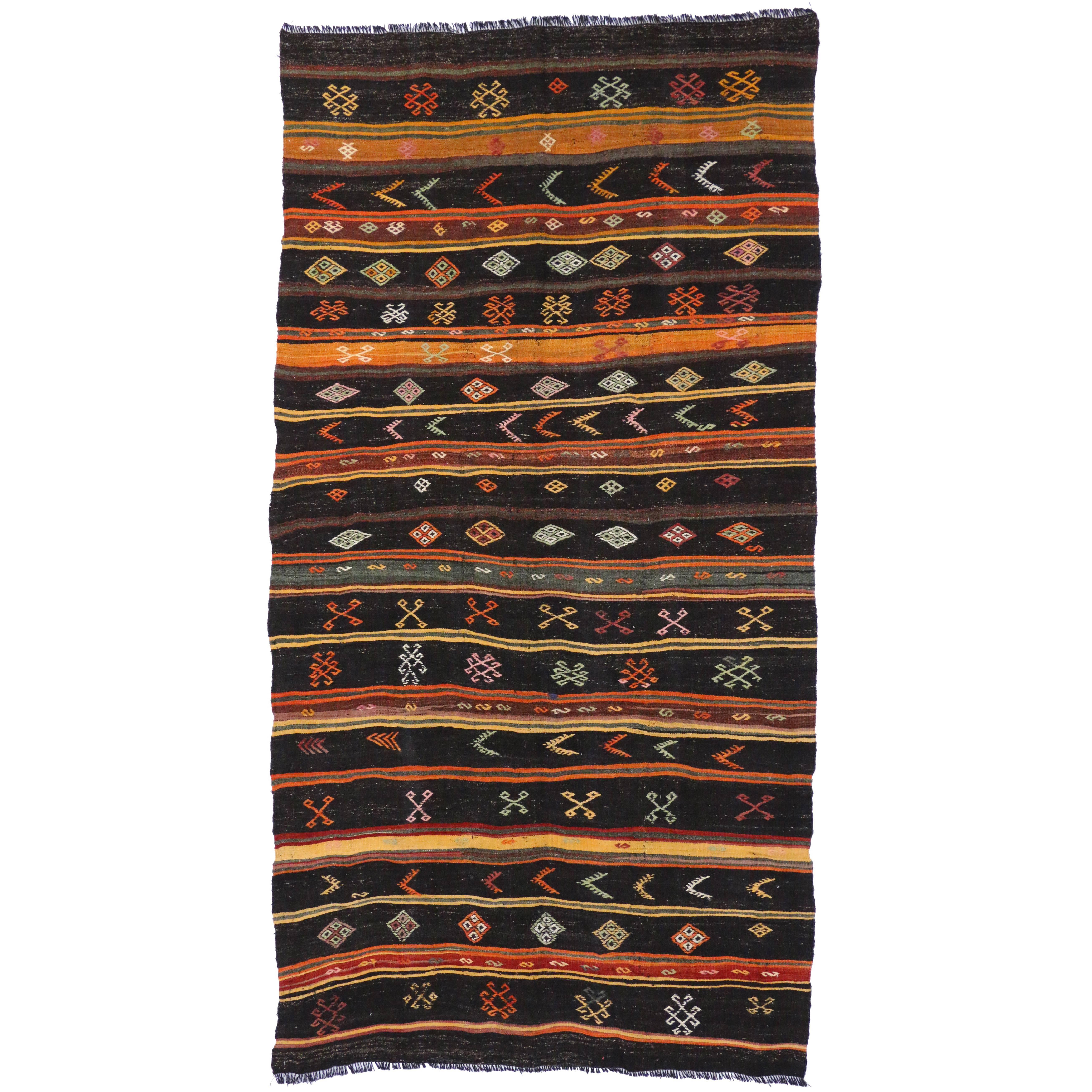 Vintage Turkish Kilim Rug with Modern Tribal Design, Flatweave Kilim Rug.
