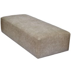 Faux Shagreen Leather Modern Bench on Casters