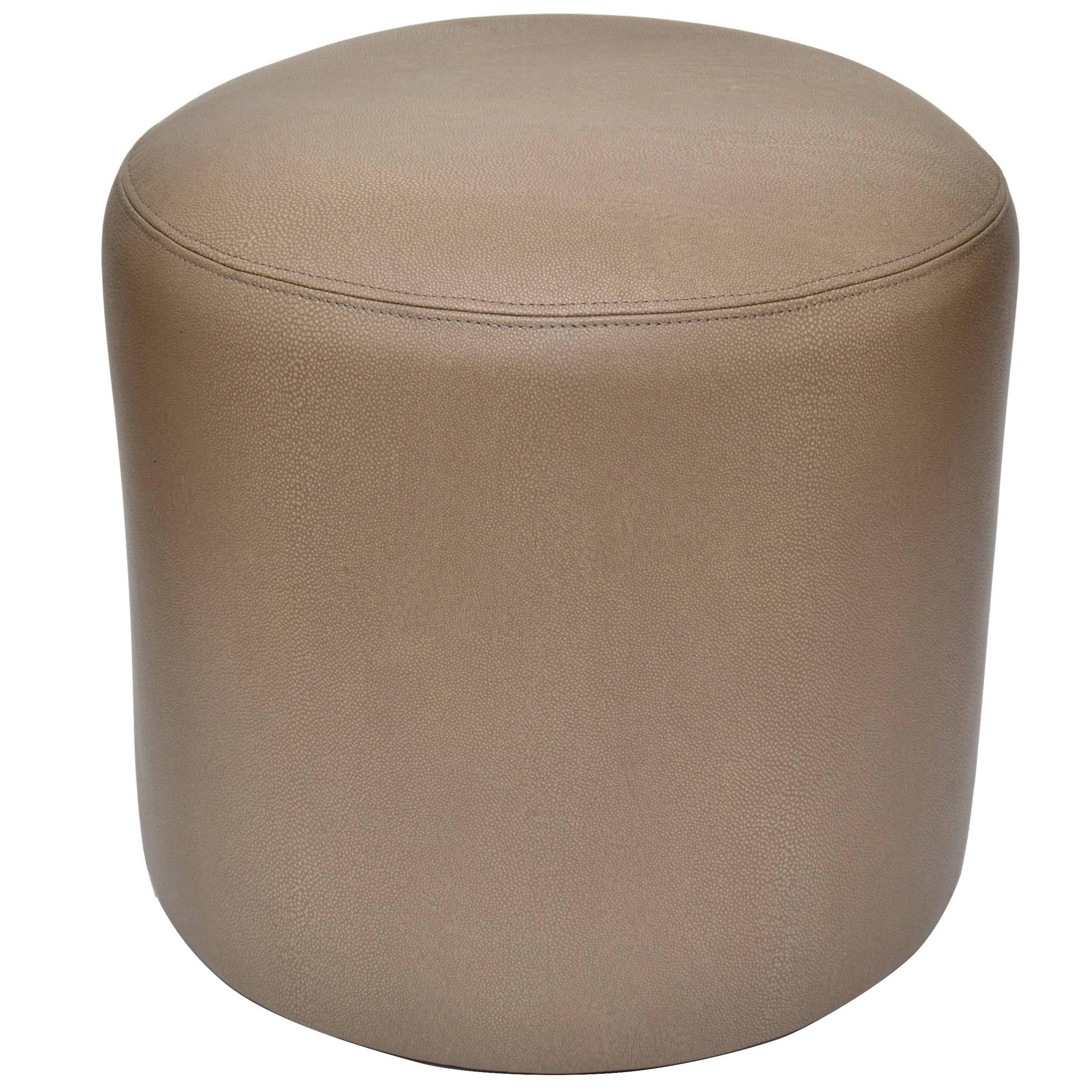 Original Round Shagreen Leather Ottoman For Sale