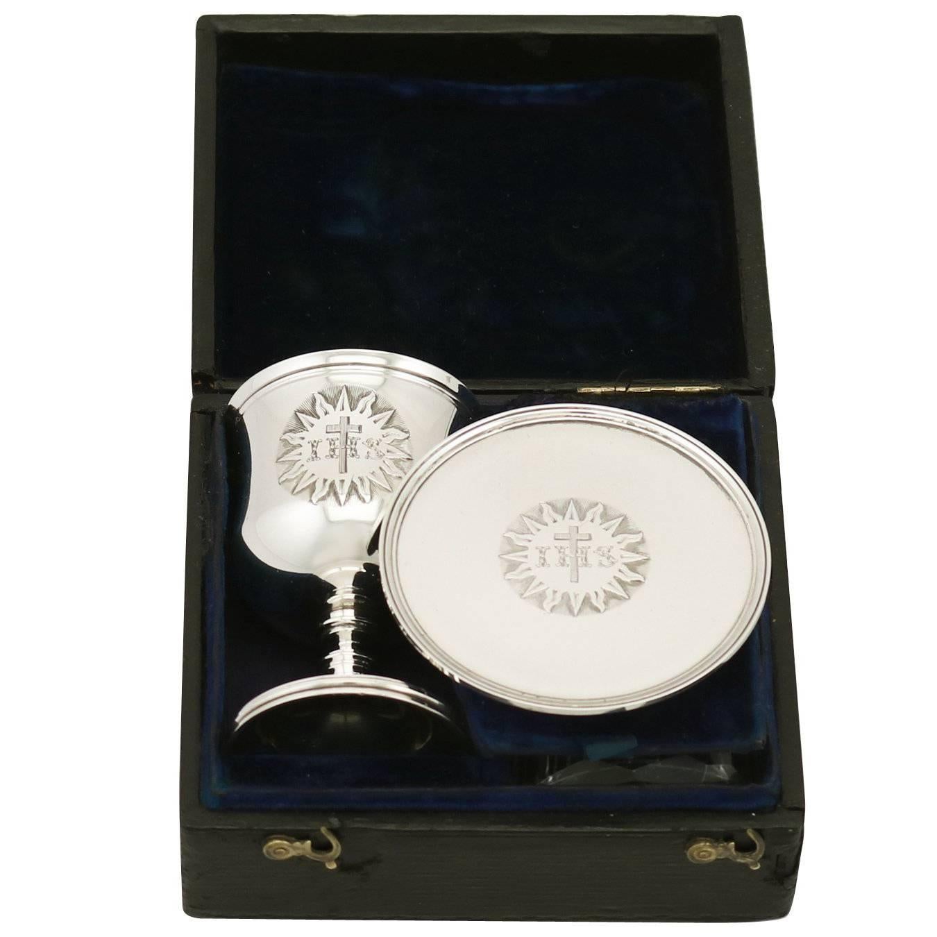 1830s Victorian Sterling Silver and Glass Communion Set