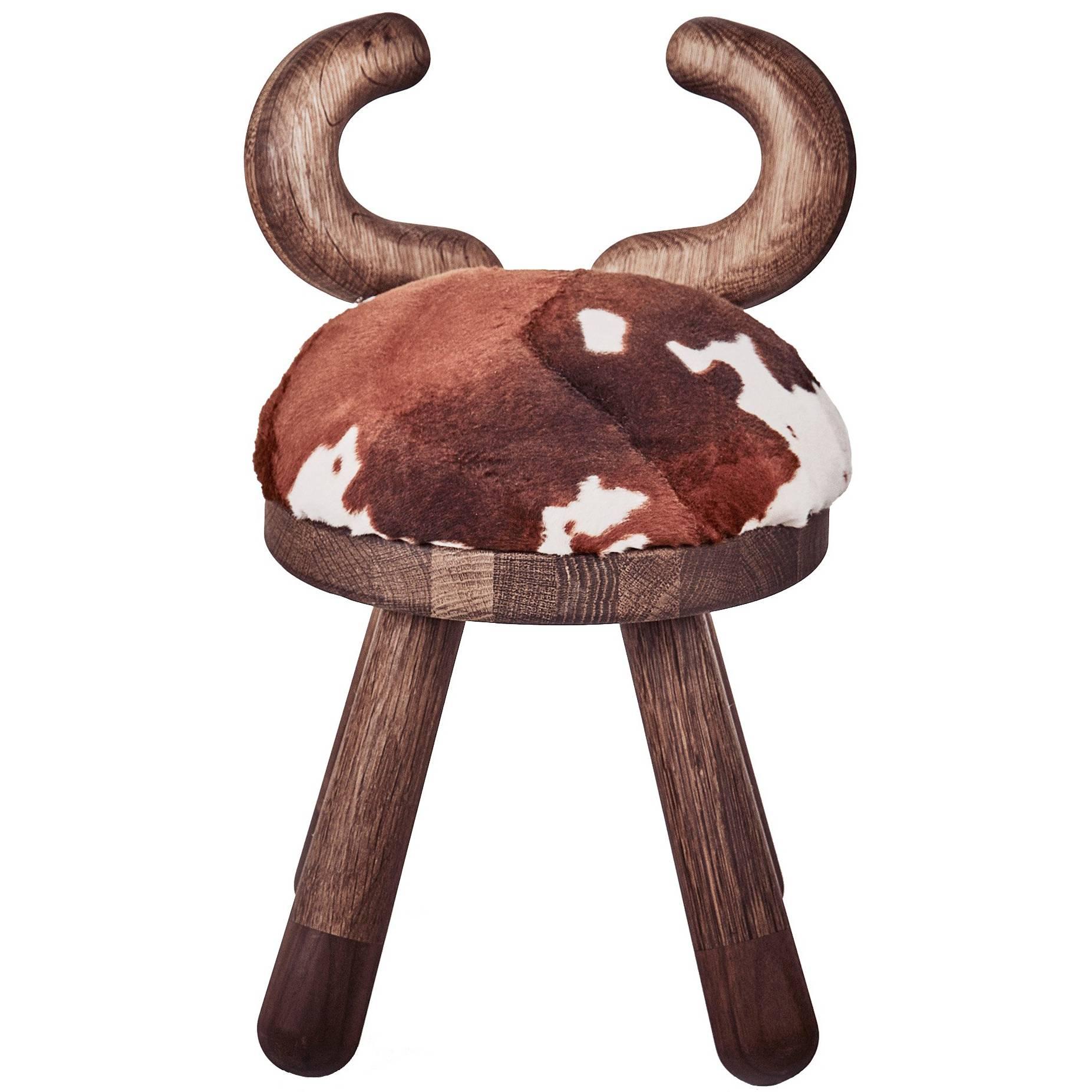 Cow Chair by Takeshi Sawada for EO in Oak & Walnut, Faux Cow Skin For Sale