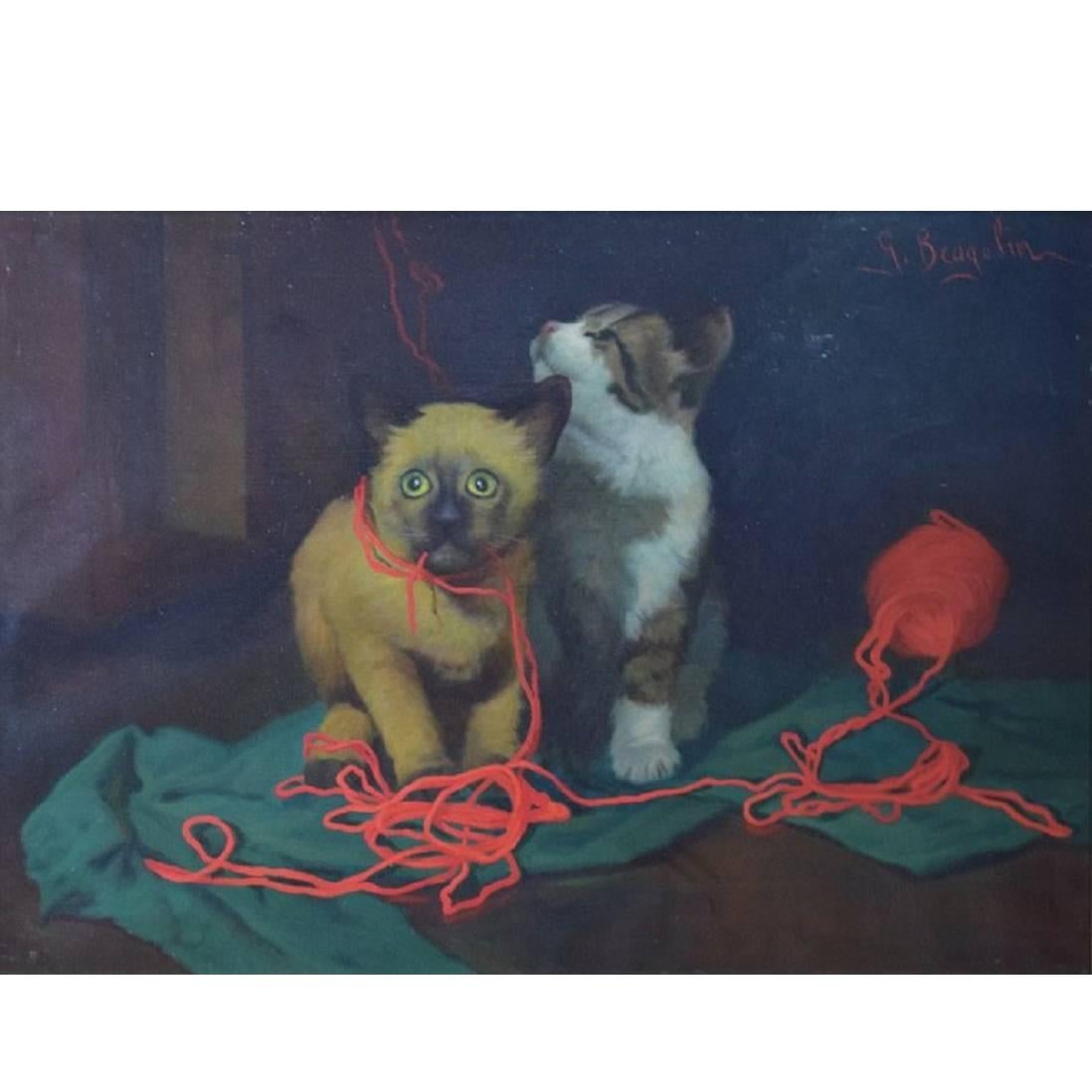 Giovanni Bragolin Italian Artist, Oil on Canvas, Two Kittens