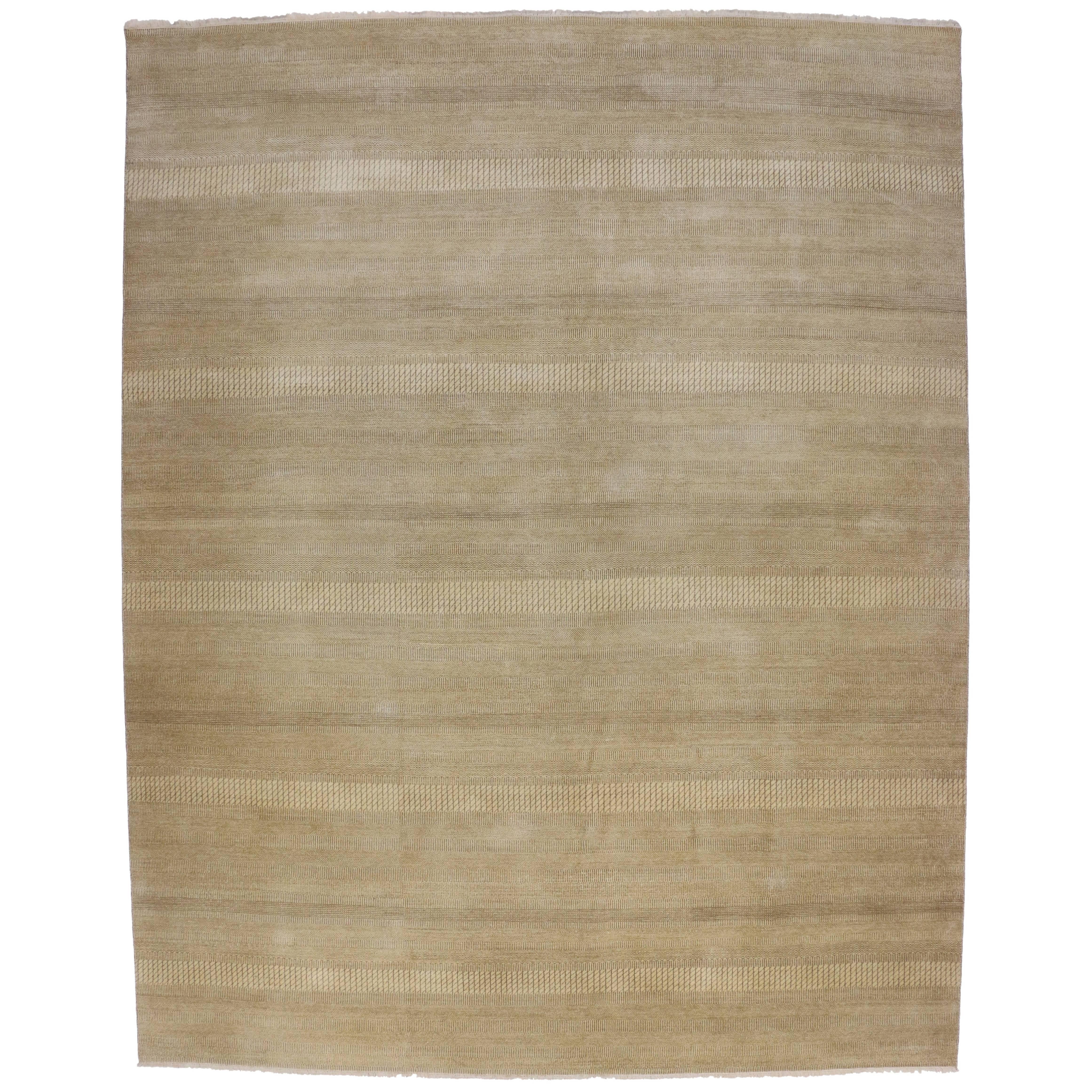 New Modern Transitional Neutral Tan Area Rug with Minimalist ...