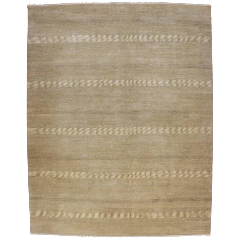 New Modern Transitional Neutral Tan Area Rug with Minimalist