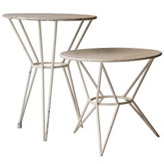 Pair of Circle Perforated Plate Side Tables. France, 1950
