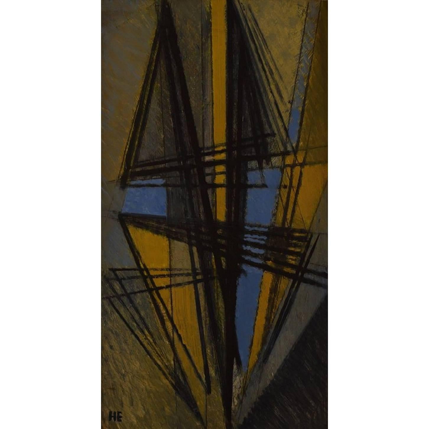Helge Ernst: B. 1916, Dated 1991 Composition Oil on Board