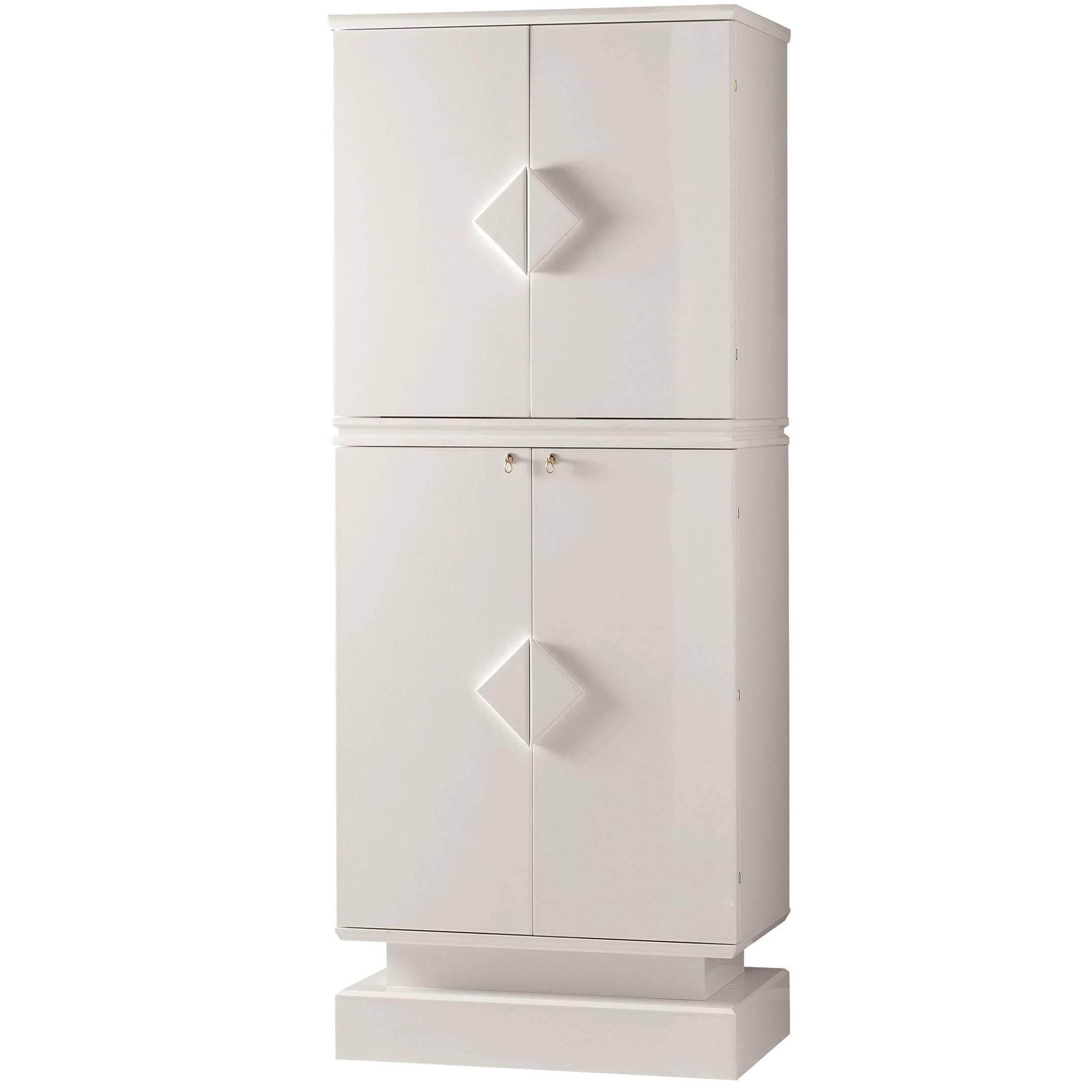 Armored Contemporary Jewelry Armoire Safe in White Polished Bird's-Eye Maple