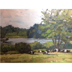 Fine Plein Air Oil Painting of Maine Oreo Cows