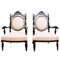 Wooden and Mother-of-Pearl Armchairs, 20th Century