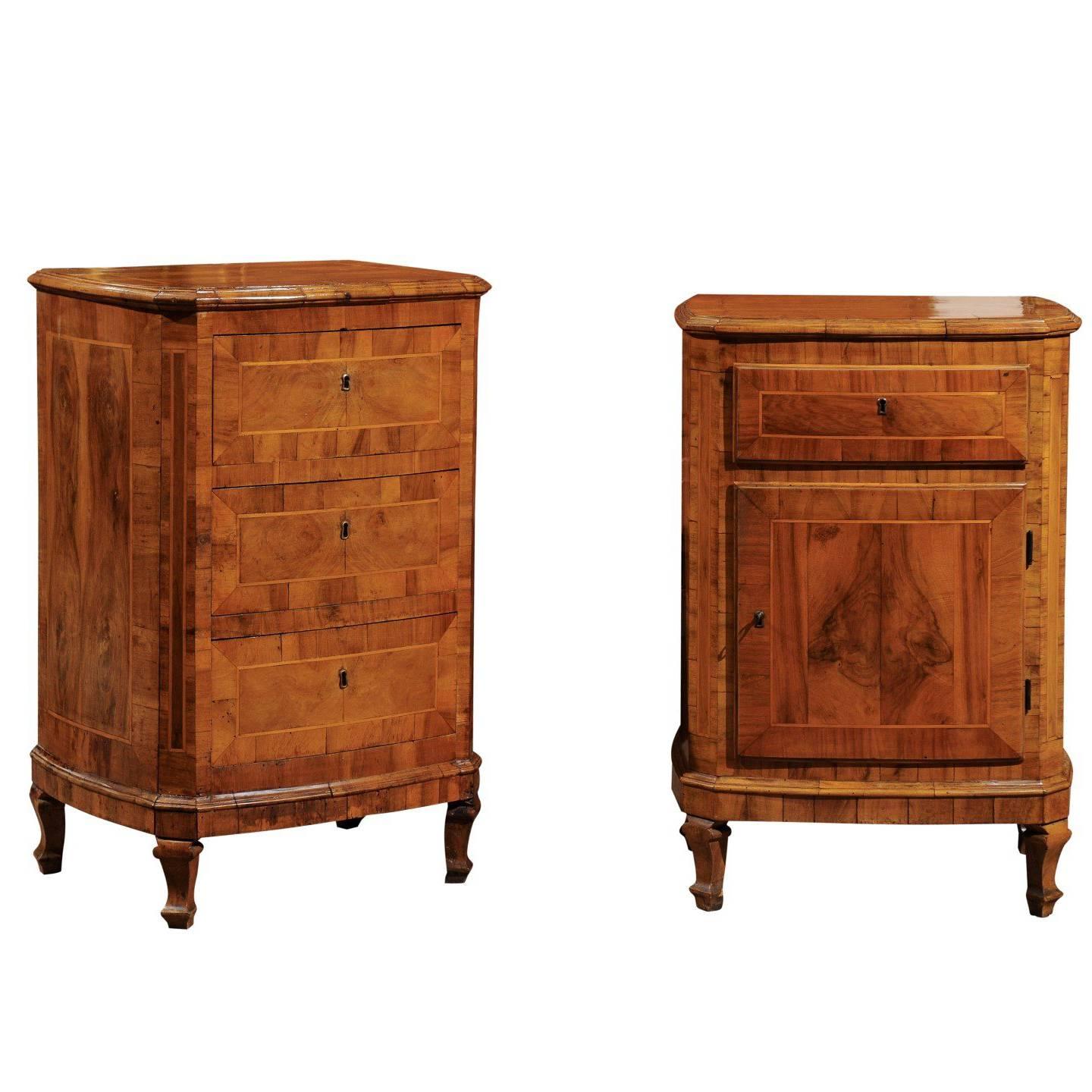 Pair of Matched Century Italian Walnut Inlaid Commodinis, 20th Century