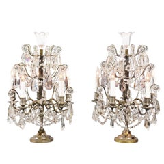 Pair of Crystal Girandoles with Five Lights and Amethyst Prims, circa 1920