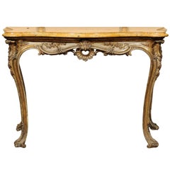 Large Rococo Silvered Italian Console with Sienna Marble, 18th Century