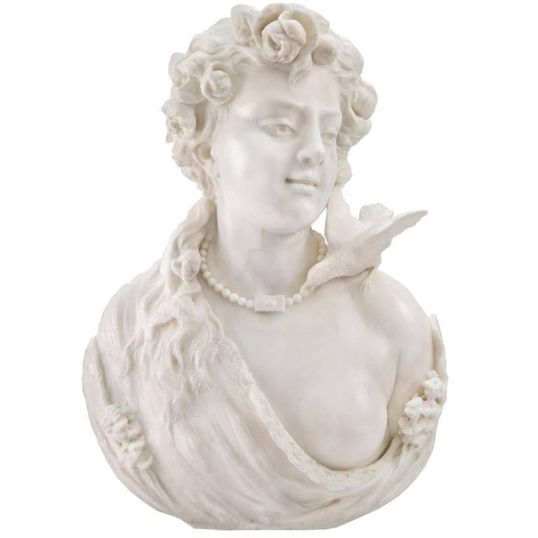Italian 19th Century White Carrara Marble Sculpture Signed G. Adremis, Pisa For Sale