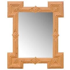 French Tramp Art Painted Terracotta Mirror from the Early 20th Century