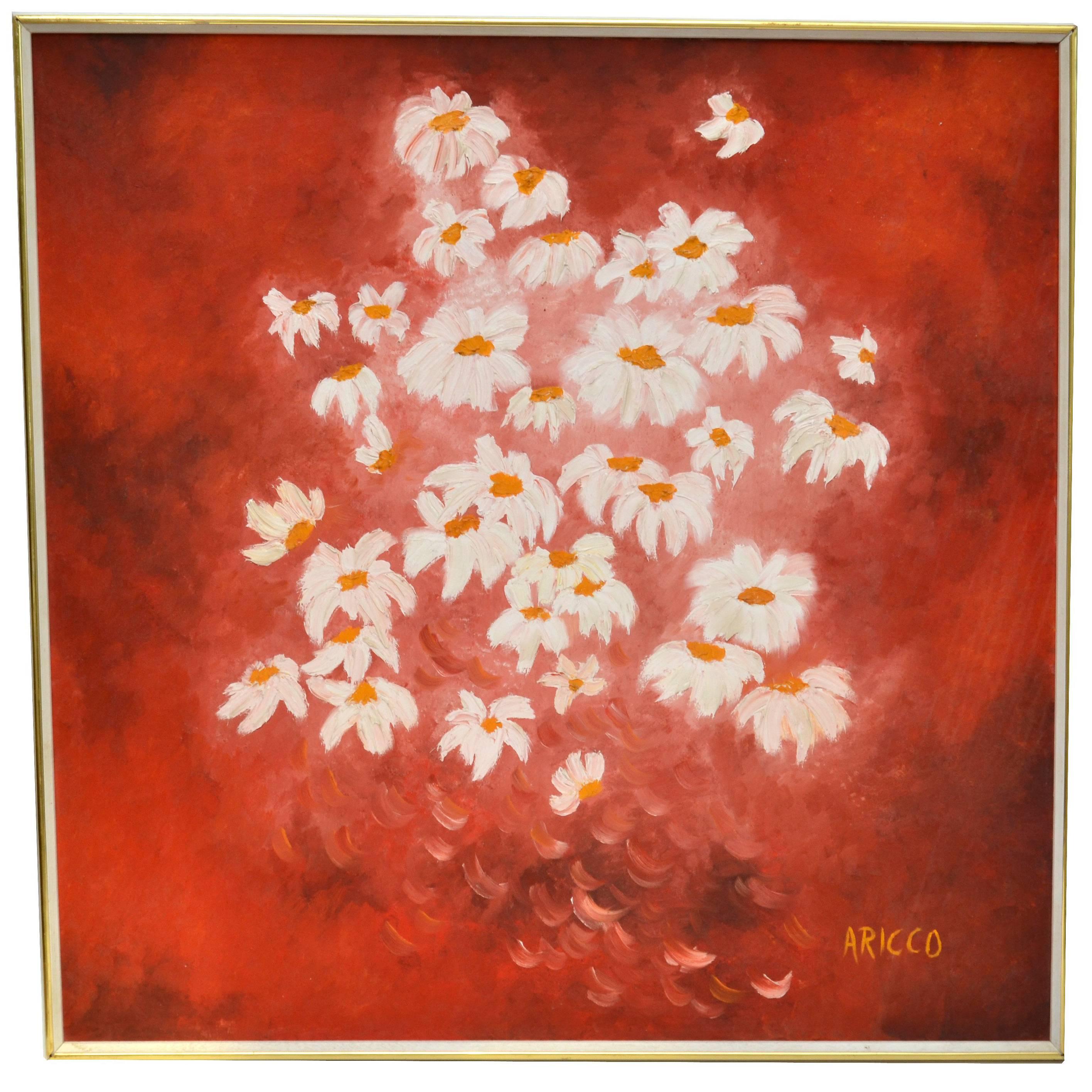 Daisy Painting Acrylic on Canvas by Aricco, Italy