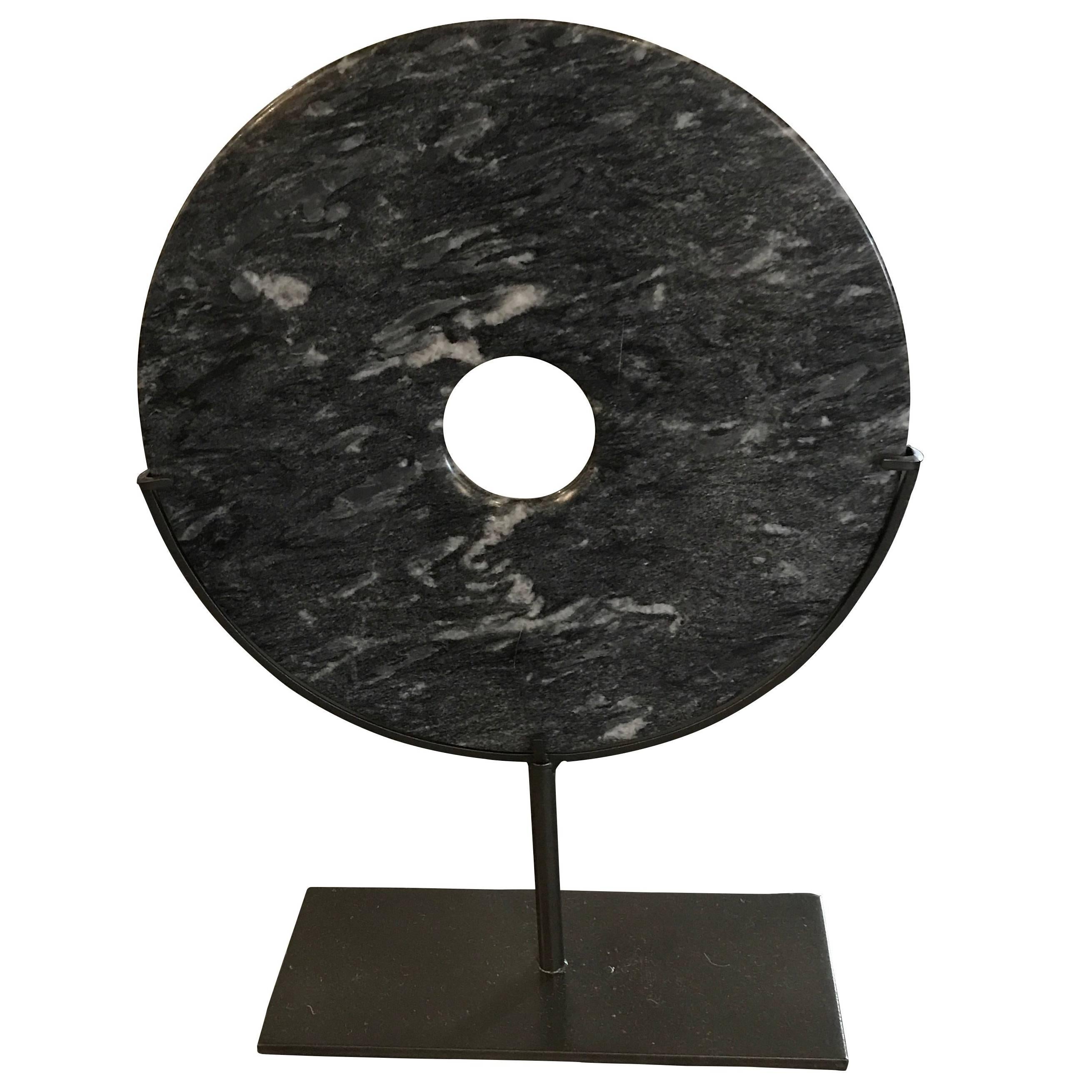 Single Grey Stone Disc Sculpture, China, Contemporary