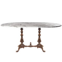 1800s Marble Table with Fiske Cast Iron Base