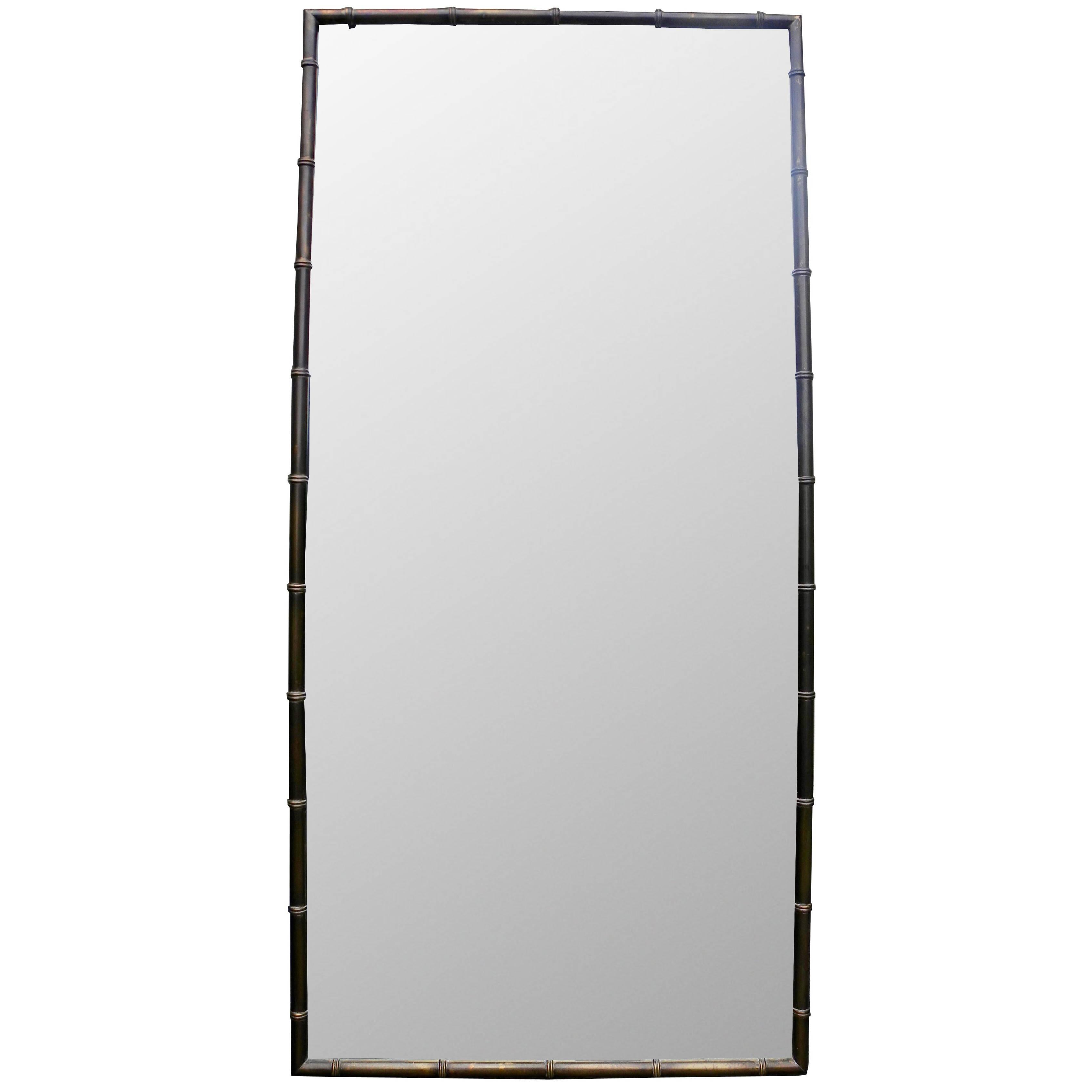 Mid-Century Solid Brass Faux Bamboo Mirror with Bronze Patina