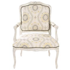Vintage Painted Open Armchair with Indian Flower Fabric