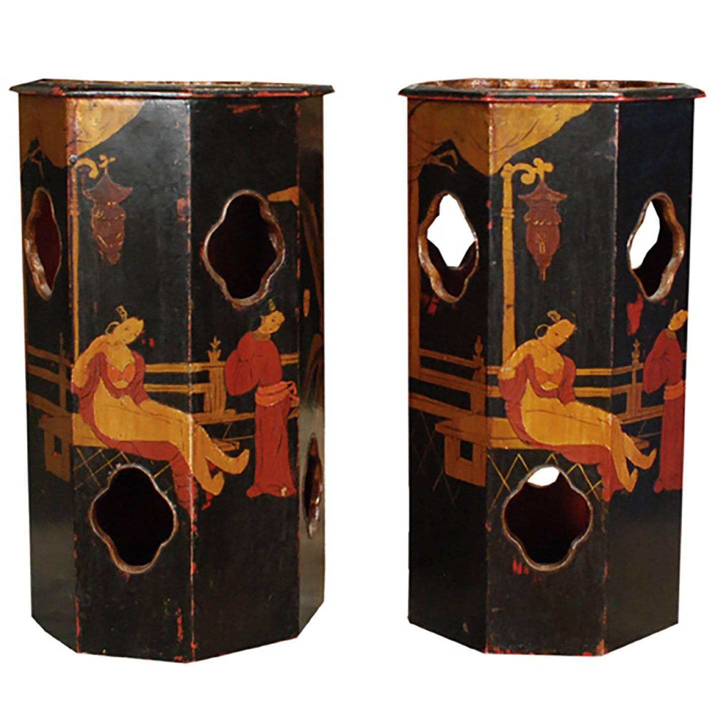 Pair of Chinese Lacquered Hat Stands
