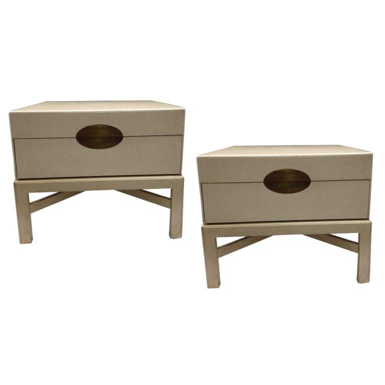 Pair Linen Lacquer Marge Carson End Tables at 1stDibs
